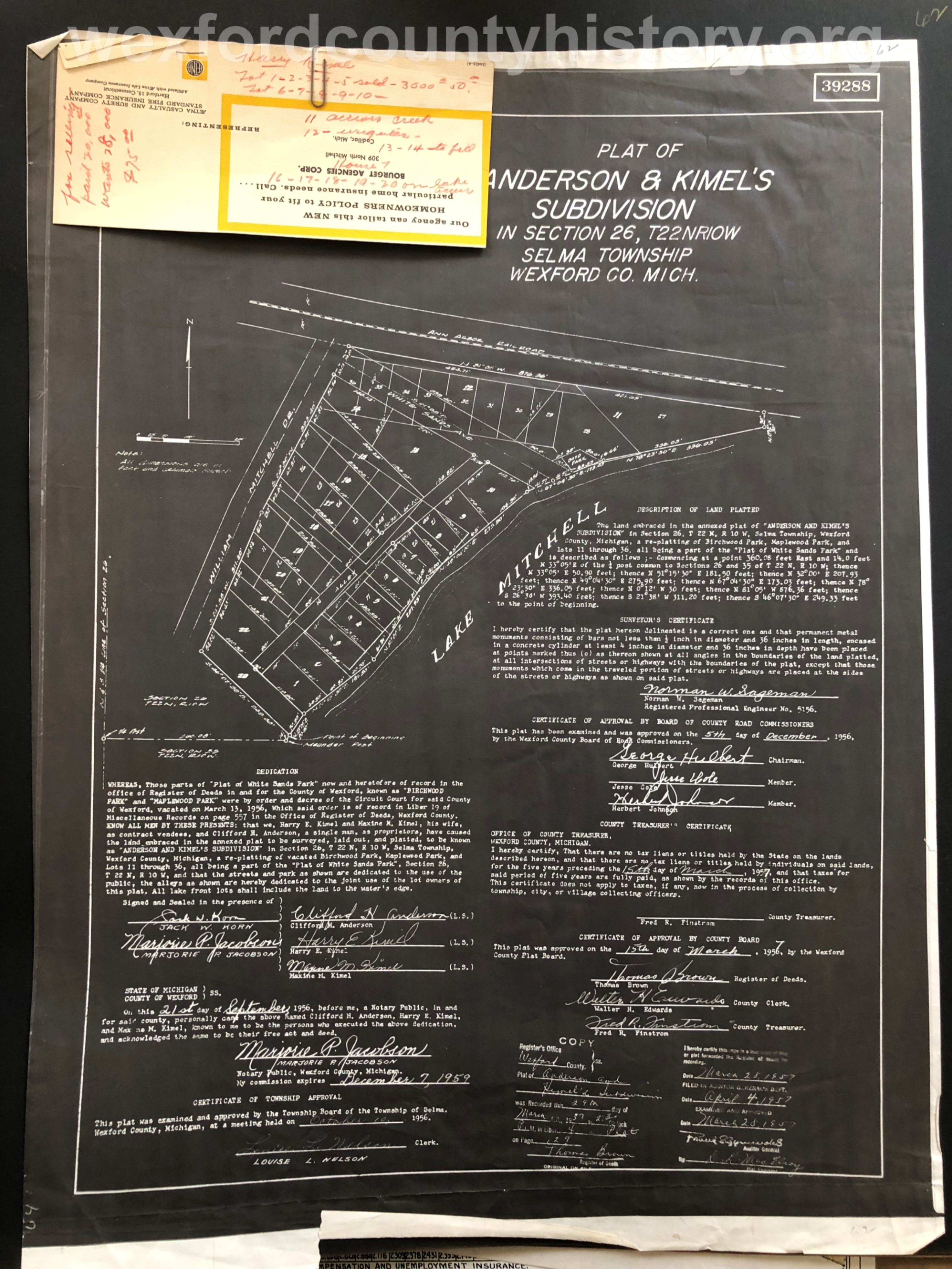 1956 - Anderson And Kimel's Subdivision