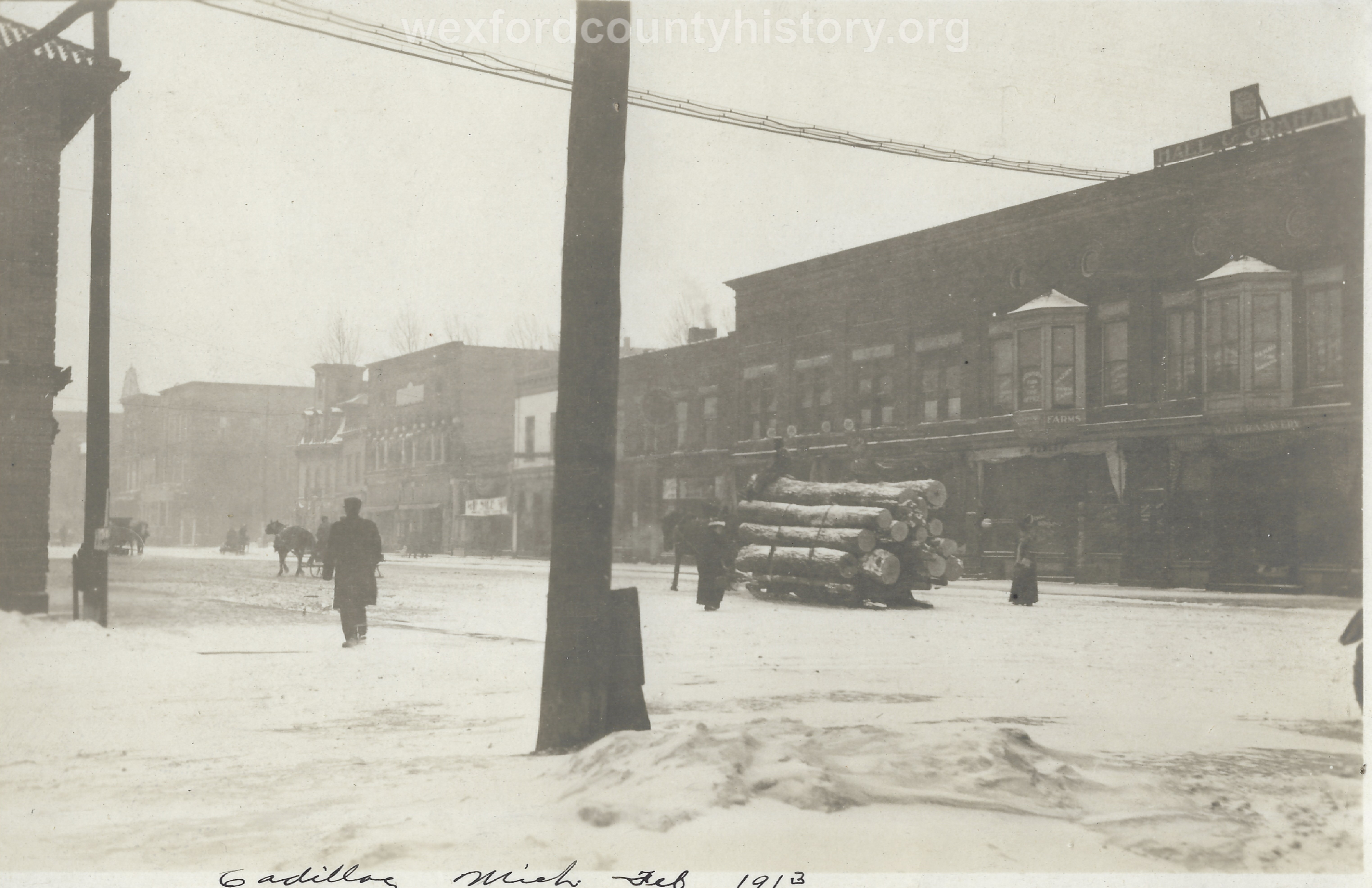 Cadillac-Lumber-Logs-On-200-Block-of-South-Mitchell-Street-in-1913